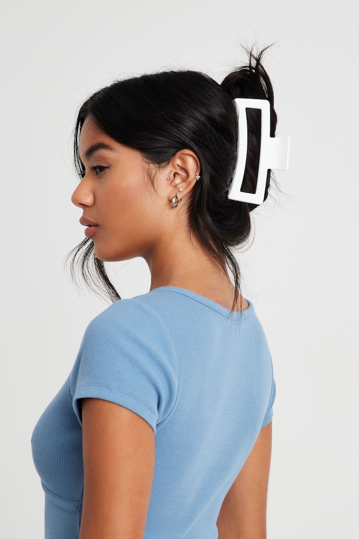 Oversized Rectangle Claw Clip White