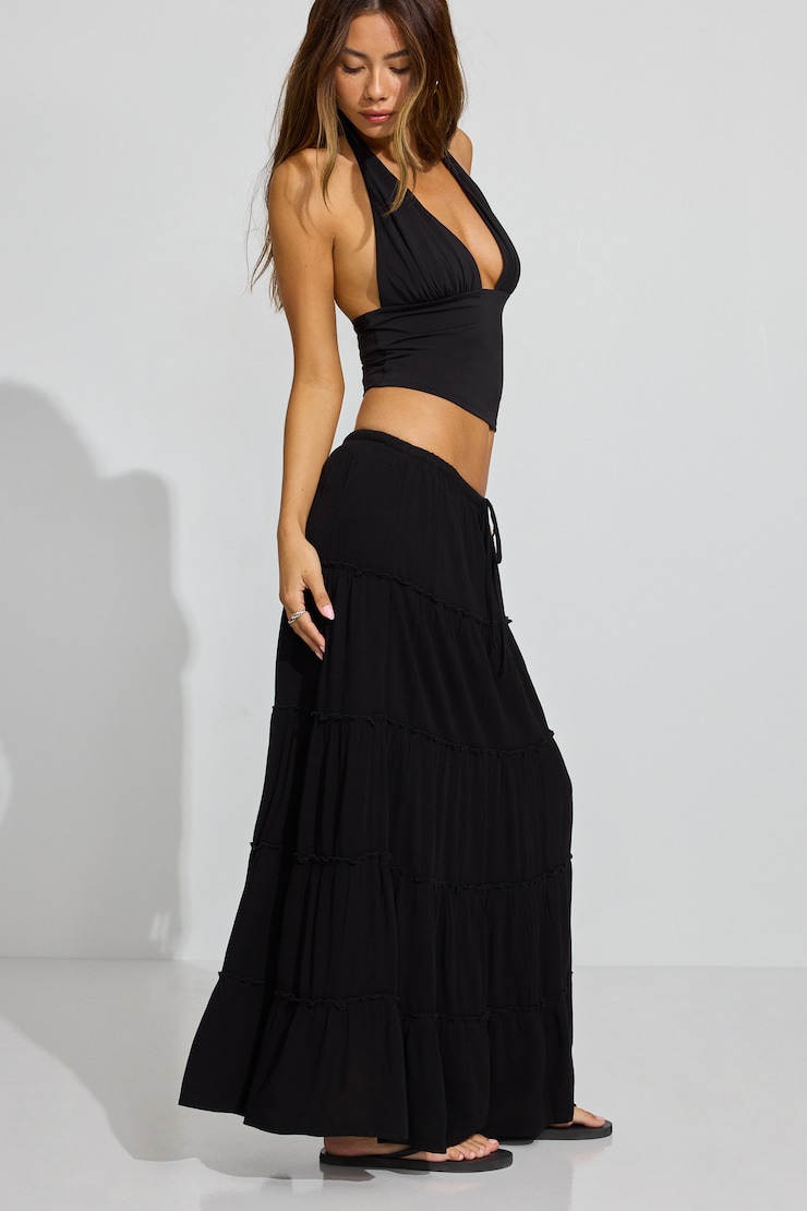 Tiered Maxi Skirt Black
