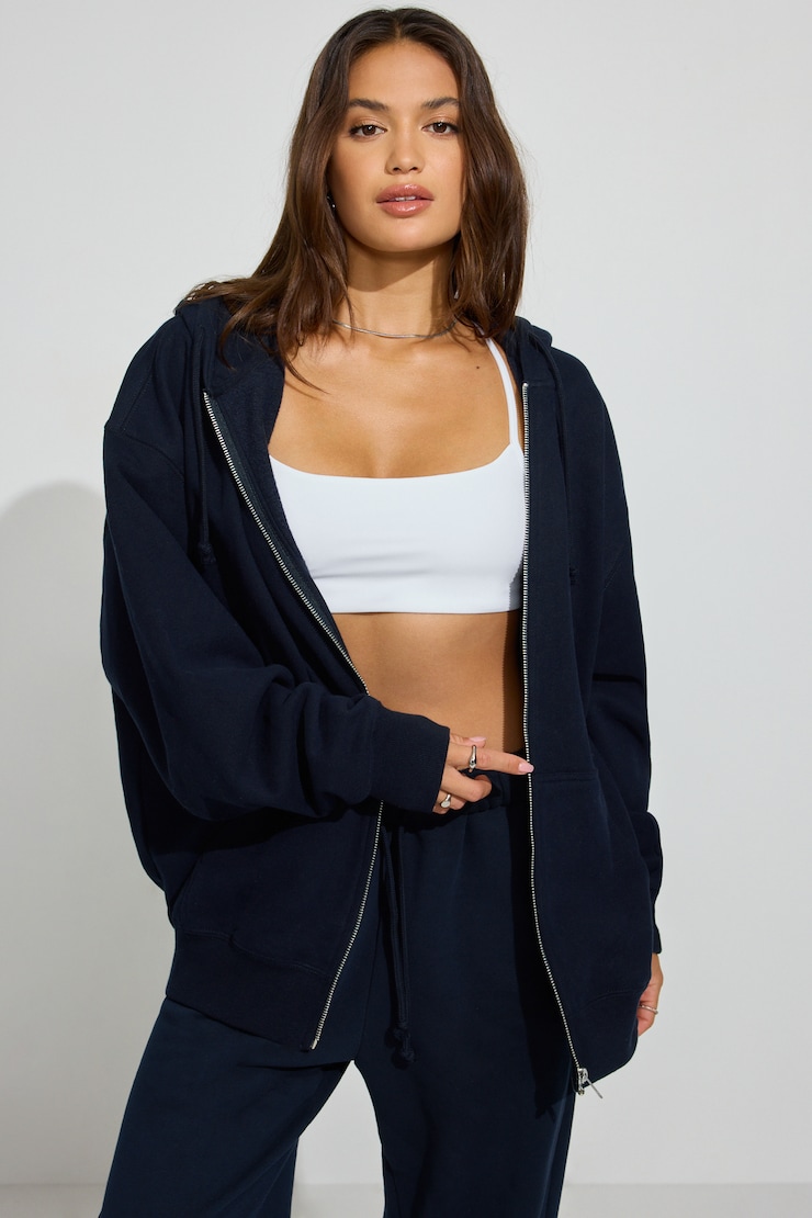 SoftTerry Oversized Zip-Up Hoodie Navy