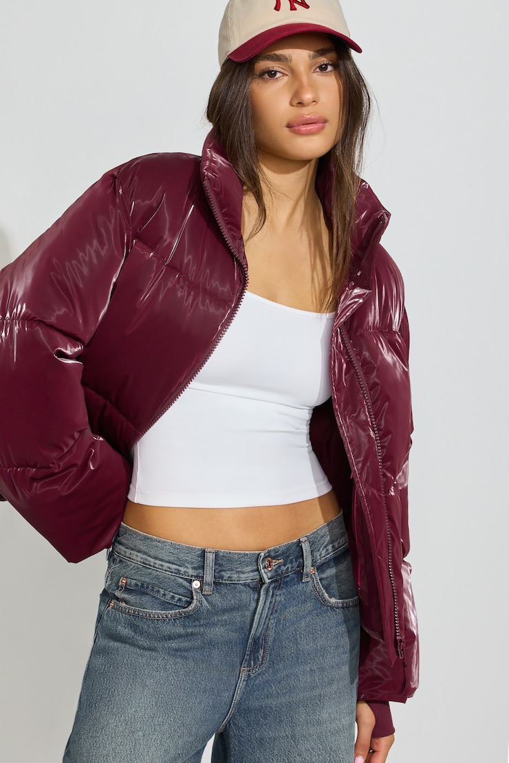 Shiny Puffer Jacket Burgundy